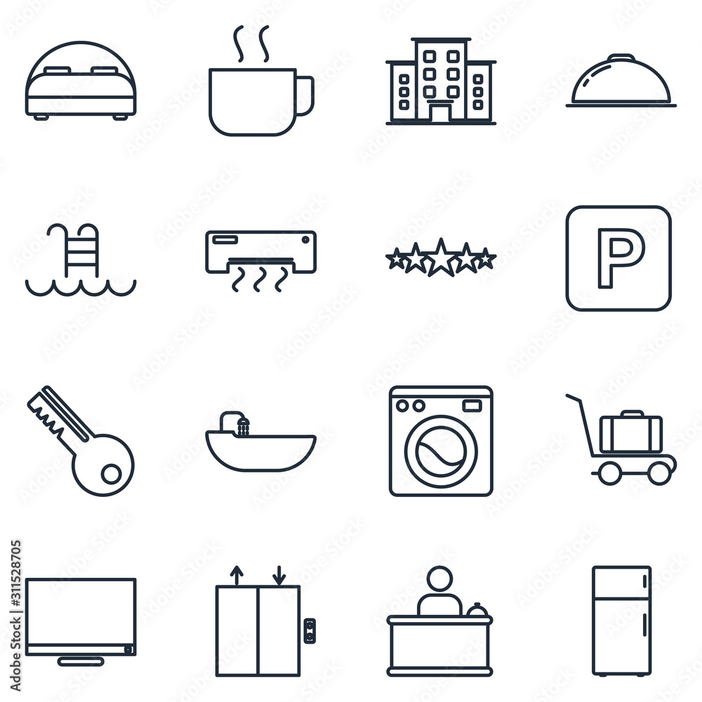 Poster Hotel set Icons template color editable. Hotel symbol vector sign isolated on white background illustration for graphic and web design.