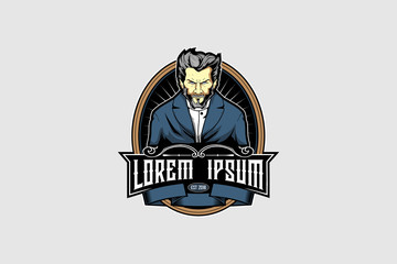 man in a suit Vintage vector emblem logo template