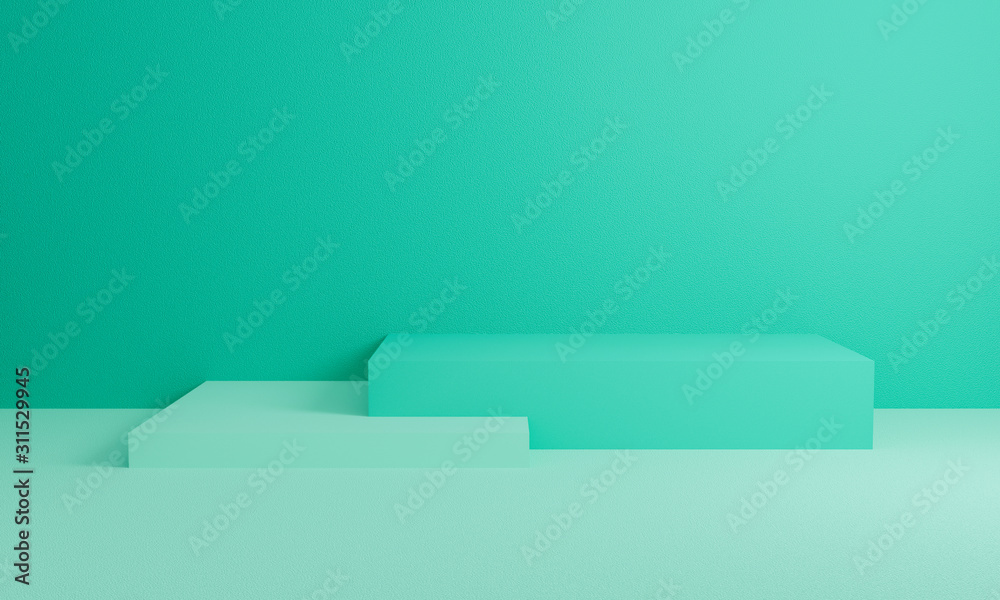 Poster abstract green on wall background texture with geometric shape. 3d render design for display product