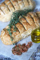 Freshly Italian bread. Selective focus. Macro.