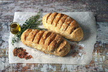 Freshly Italian bread. Selective focus. Macro.