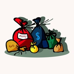 Money bag vector linear illustration hand drawing finance currency