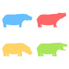Set of multi-colored hippos in different poses, vector illustration