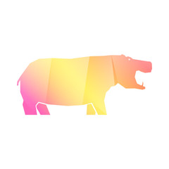 Pink and yellow multi-colored gradient hippo isolated on white background, vector illustration