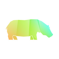 Green and orange multi-colored gradient hippo isolated on white background, vector illustration