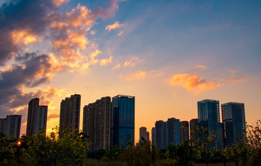 Fototapeta premium A city house in the sunset.