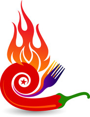 red  chili pepper on flame logo