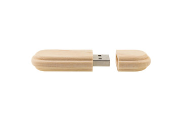 Wooden flash drive isolated on white background