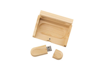 Wooden flash drive isolated on white background