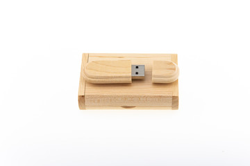 Wooden flash drive isolated on white background
