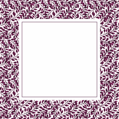 Square frame with watercolor purple leaves. Hand drawn violet floral border. Copy space template for cute elegant design, wedding template, invitation, greeting card, poster
