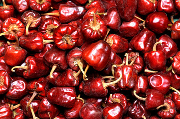 hot red dry round chili pepper pile