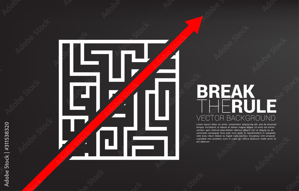 Aufkleber Red arrow route break out of maze. Business concept for problem solving and solution strategy.