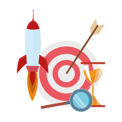 target with rocket and hourglass, colorful design