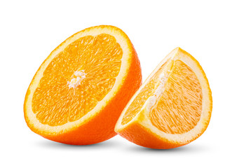 Ripe half of orange citrus fruit isolated on white background