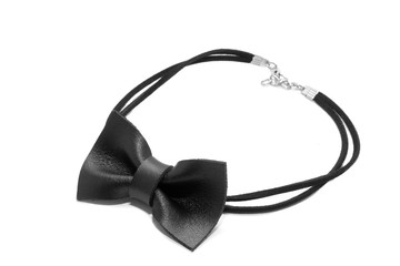 Leather butterfly on neck isolated on white background