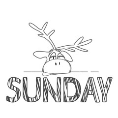 day of the week - Sunday . deer tired, sad, tomorrow I have to go to work.cheerful picture.flat design black line isolated on white.vector image.