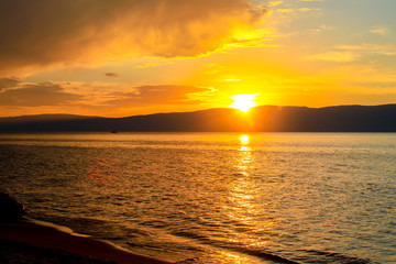 sunset over baikal lake