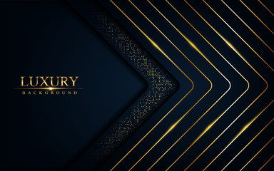Luxurious dark background with glitter and golden lines. Abstract background design
