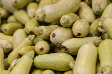 Pile of fresh zucchini, close-up.