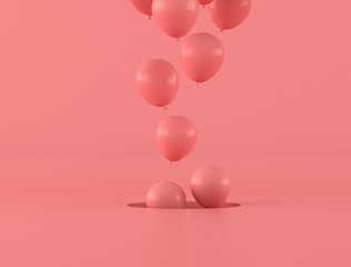 Pink color of balloons floating out from hole,minimal,gift idea, 3D rendering.