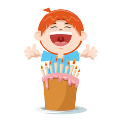 happy boy with birthday cake with candles