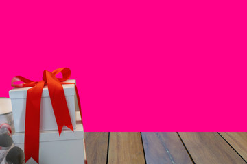 New Year or Valentine day with gift box on purple background.