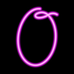 neon pink letter "O" on a black background