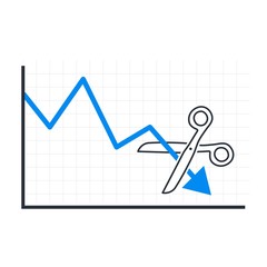 Scissors cut the arrow of the fall graph. Vector image on a white background.