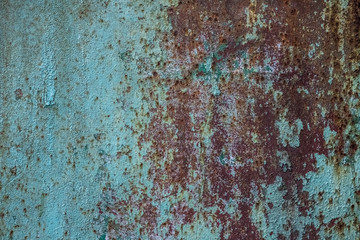 Rusty metal painted texture background. Green color.
