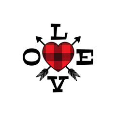 red buffalo plaid love heart shape with crossed arrow valentine theme graphic design vector for greeting card and t shirt print