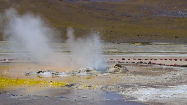 Extremely hot water from the Atacama geyser fields, eruption, hot springs, Chile