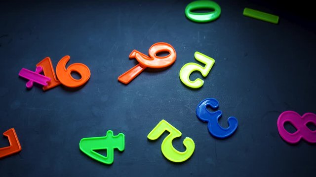 Numbers and signs falling background