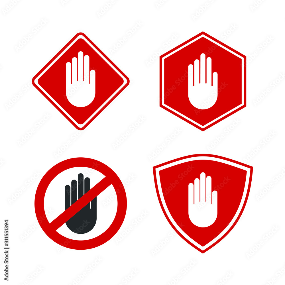 Poster adblock or red stop icon template color editable. stop hand symbol vector sign isolated on white bac