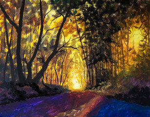 Original Öl-Acryl-Gemälde Sonniger Wald im Herbst © weris7554