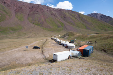 Yurts in the village on the road trip from Osh Kyrgyzstan to Tajikistan through the Pamir highway