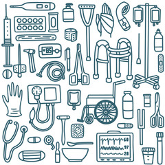 Nurse Medical Instruments in Hand-Drawn Doodle Style