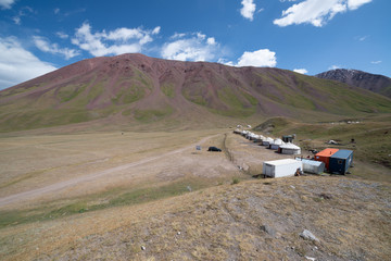 Yurts in the village on the road trip from Osh Kyrgyzstan to Tajikistan through the Pamir highway