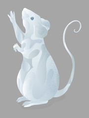 Abstract white metal mouse isolated vector illustration. Symbol of the asian new year in modern style with liquid metal effect and grain texture. Chinese lunar zodiac symbol.