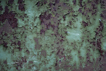 Rusty metal painted texture background. Green color.