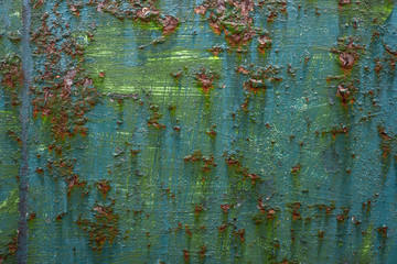 Rusty metal painted texture background. Green color.