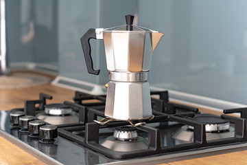 Italian metallic coffee maker. Mocha coffee pot for making espresso coffee