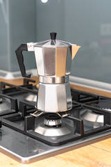 Italian metallic coffee maker. Mocha coffee pot for making espresso coffee