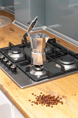 Italian metallic coffee maker. Mocha coffee pot for making espresso coffee