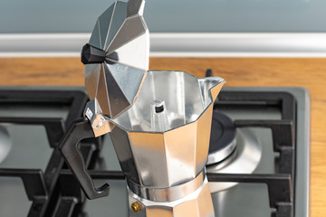 Italian metallic coffee maker. Mocha coffee pot for making espresso coffee