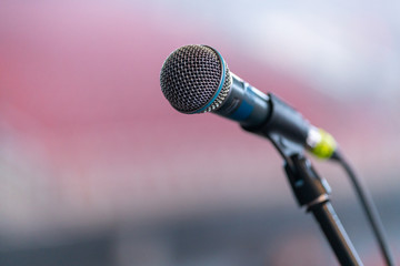 Close up view of microphone in concert hall