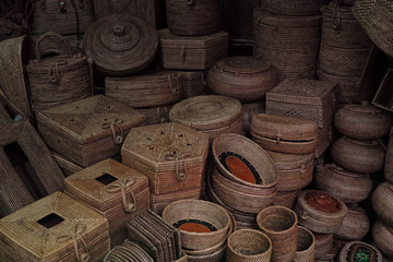 Woven baskets ready to be sold to tourists in Bali