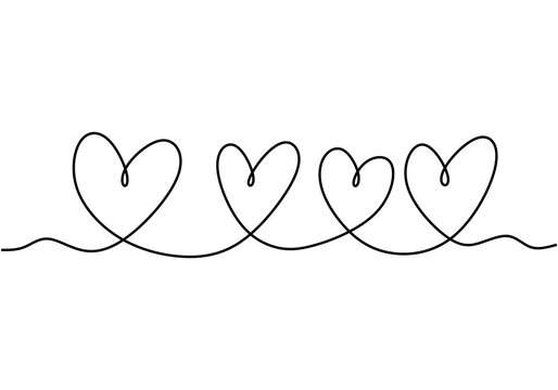 Continuous one line drawing ranks of heart symbol vector. Abstract sketch silhouette hand drawn love simplicity style.