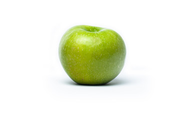 Green sweet apple on white background