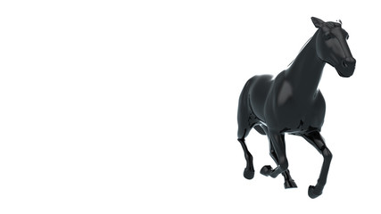 Fototapeta premium 3D Rendering Black horse in running motion, Isolated on white background. Perspective View.